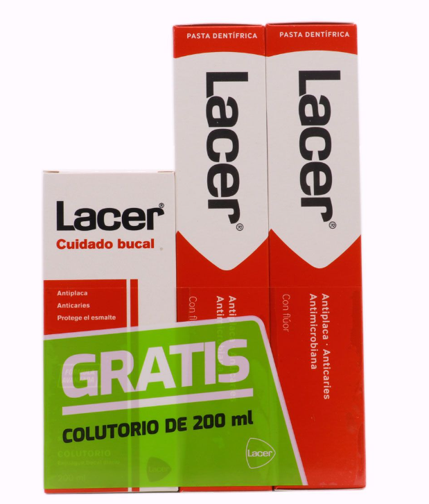 Lacer Duplo pasta dentífrica cuidado bucal 2x125 ml + colutorio 200 ml.