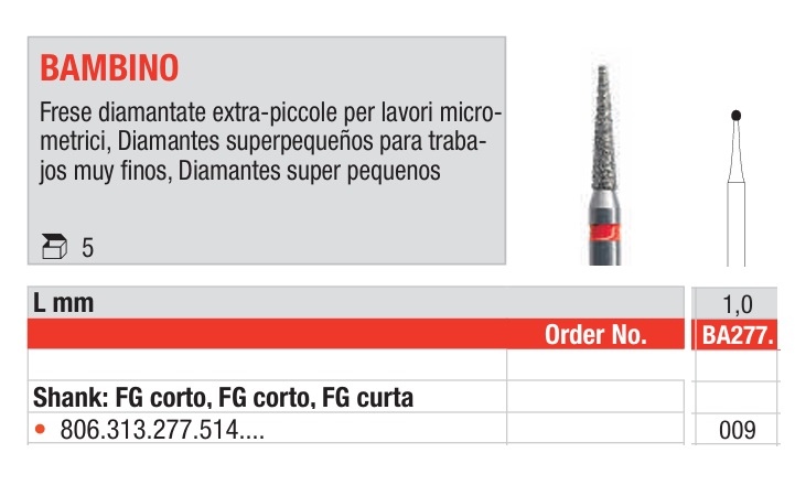 Fresas Diamantadas Súper pequeñas Bambino Grano Fino FG 5u Edenta