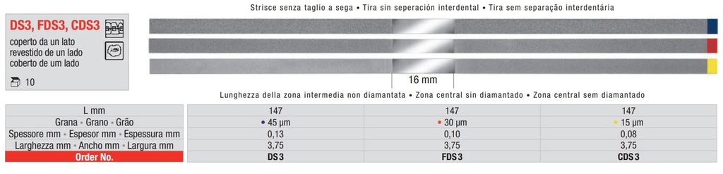 Tiras Stripping Diamantadas un lado 3,75mm con 16mm zona corte 10u Edenta