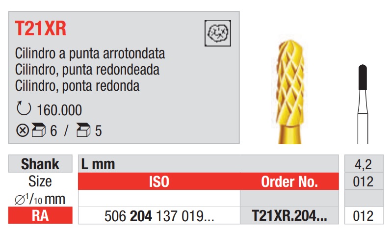 Fresa carburo tungsteno para eliminar adhesivo RA Cilindro punta redonda 5u EDENTA