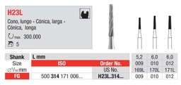 Fresas Carburo Tungsteno Fig. H23L Cónica Larga FG 5u EDENTA