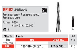 [RF162.316.016] Fresa Lindemann Quirúrgica de acero Fig. RF162 FGXL 1u Edenta