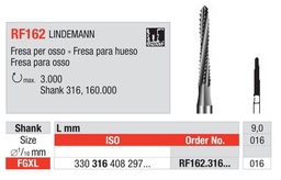 [RF162.316.016] Fresas Lindemann Quirúrgicas de acero Fig. RF162 FGXL 1u Edenta