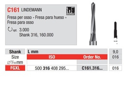 [C161.316.016] Fresas Lindemann Quirúrgicas de Acero Fig. C161 FGXL 1u EDENTA
