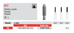 [G877.314.012] Fresas Diamantadas Cilindro punta Torpedo Grano Grueso FG 5u Edenta