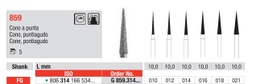 Fresas diamantadas Fig. G859 Grano Grueso Cono puntiagudo FG 5u Edenta