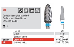 [5770.040HP] Fresas Carburo Tungsteno Corte 70 Dentado Sencillo Grano Medio HP 1u EDENTA