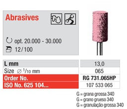 [RG731.065HP] Pulidor Corindón Rosa para Aleaciones Metálicas Cilindro HP 12u Edenta